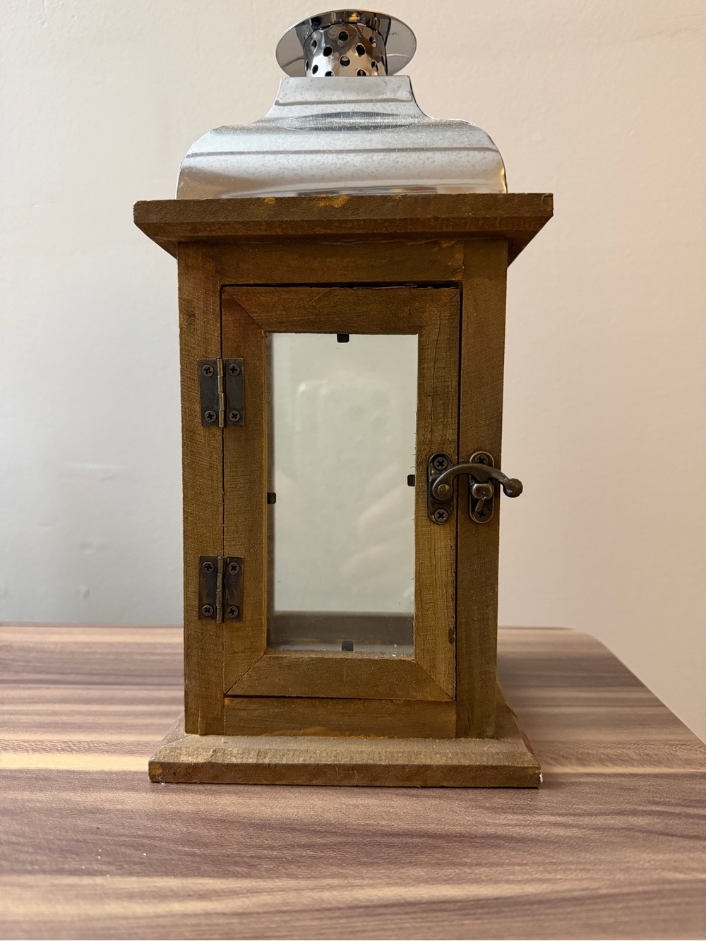 Rustic Wooden Lantern with Silver Top - Rustic Home Accents